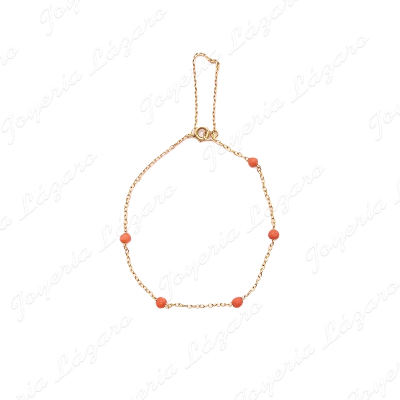 PULSERA ORO 18KT OCASION NIÑA/BEBÉ 5 BOLITAS CORAL ROJO                                             