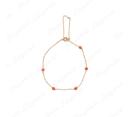 PULSERA ORO 18KT OCASION NIÑA/BEBÉ 5 BOLITAS CORAL ROJO