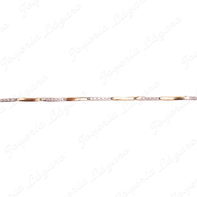 PULSERA ORO 18KT SEMINUEVA BICOLOR PIEZAS ALTERNAS CIRCONITAS+LISA                                  