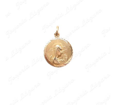 MEDALLA ORO 18KT SEMINUEVA 18MM VIRGEN MONTSERRAT Y SAN JORGE CON DRAG                              