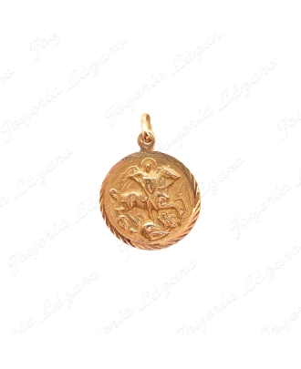 MEDALLA ORO 18KT SEMINUEVA 18MM VIRGEN MONTSERRAT Y SAN JORGE CON DRAG