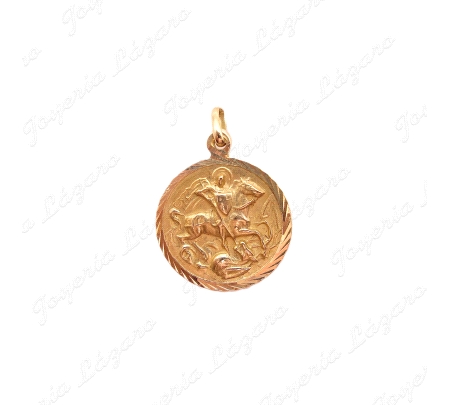 MEDALLA ORO 18KT SEMINUEVA 18MM VIRGEN MONTSERRAT Y SAN JORGE CON DRAG