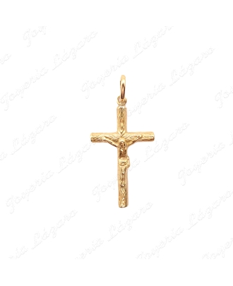 CRUZ ORO 18KT SEMINUEVA TUBO MADERO CON CRISTO 16X28MM                                              
