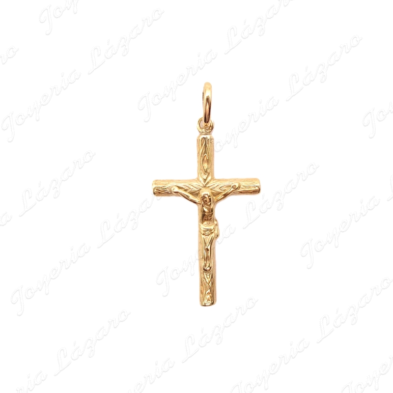 CRUZ ORO 18KT SEMINUEVA TUBO MADERO CON CRISTO 16X28MM                                              