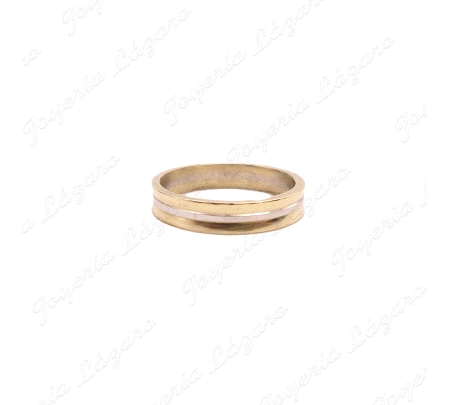 ALIANZA ORO 18KT SEMINUEVA 4MM BICOLOR SURCO CENTRO BLANCO