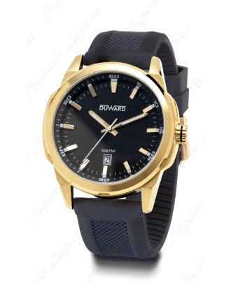 DUWARD RELOJ CABALLERO CAJA DORADA, ESF. NEGRA CORREA SILICONA NEGRA                                