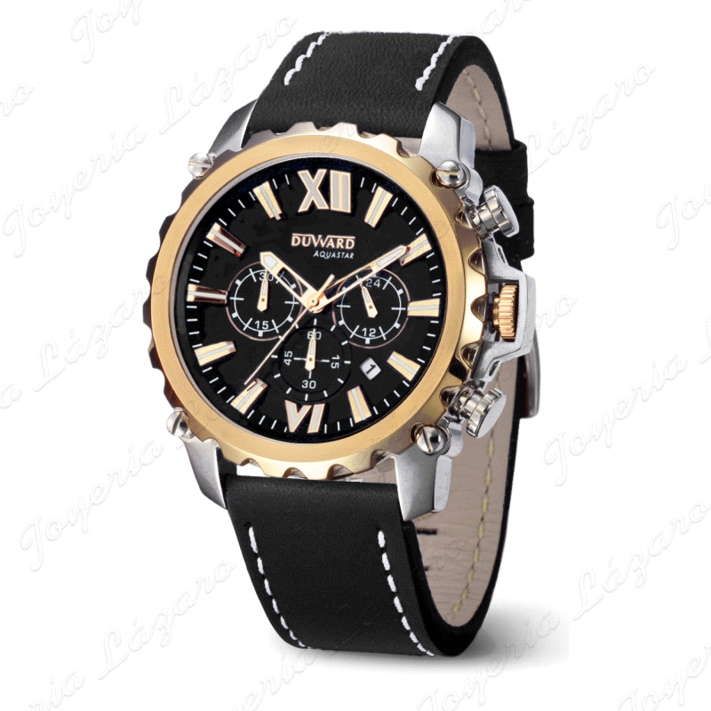 DUWARD RELOJ CABALLERO BICOLOR ESF. NEGRA BISEL DORADO CORREA PIEL NEG                              