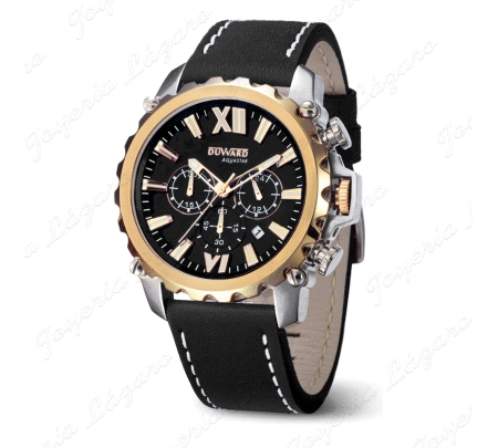 DUWARD RELOJ CABALLERO BICOLOR ESF. NEGRA BISEL DORADO CORREA PIEL NEG                              