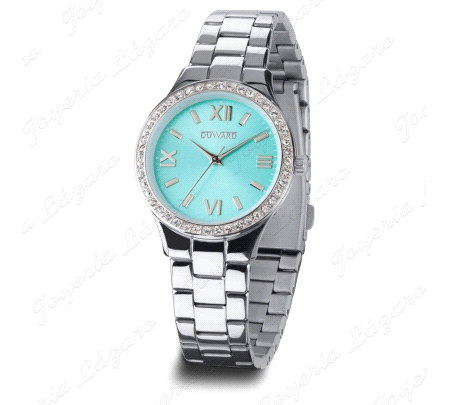 Reloj de mujer con caja y brazalete en acero . El bisel, decorado con circonitas cuidadosamente engastadas, añade un detalle sof