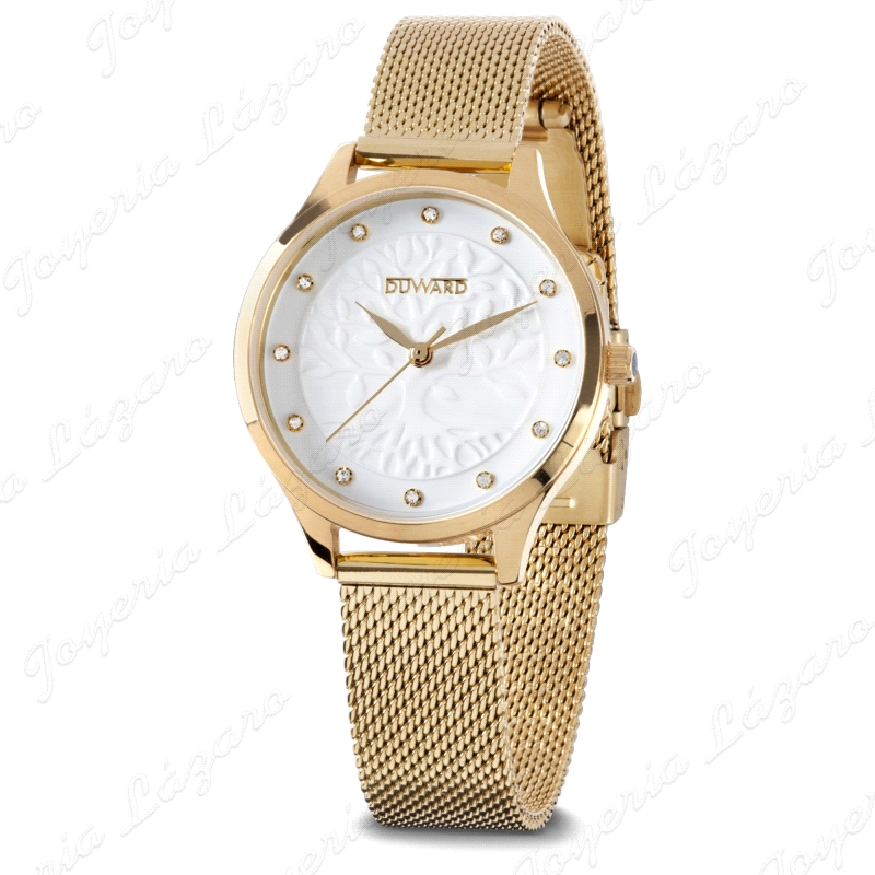 DUWARD RELOJ SRA. ACERO IP DORADO ESF. BLANCA ARBOL VIDA                                            