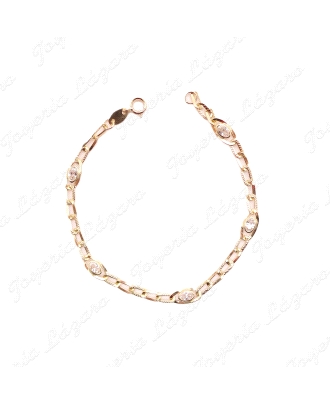 PULSERA ORO 18 KTS 18CM, BARBADA +5 CIRCONITAS BOCELADAS                                            