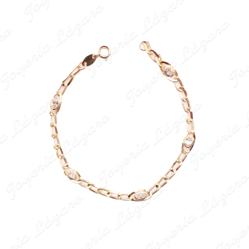 PULSERA ORO 18 KTS 18CM, BARBADA +5 CIRCONITAS BOCELADAS                                            