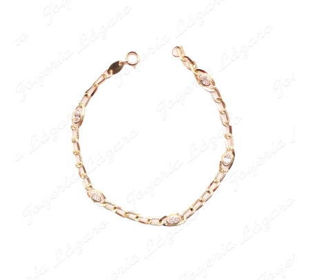 PULSERA ORO 18 KTS 18CM, BARBADA +5 CIRCONITAS BOCELADAS                                            