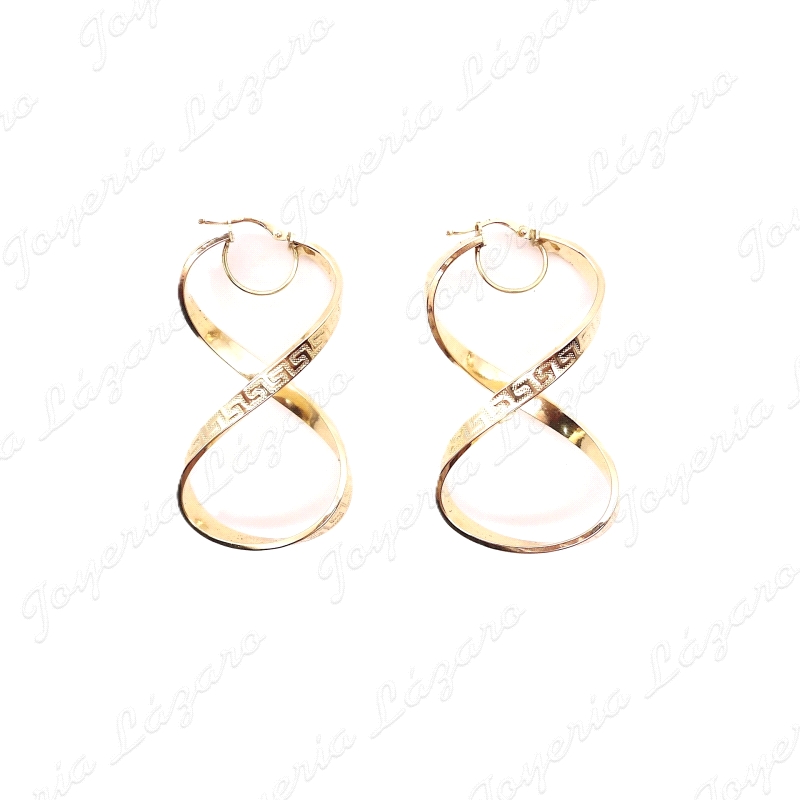 PEND. AROS ORO 18 KTS OCHOS TABLA GRECA 4X50MM CON ARCO EN CIERRE                                   