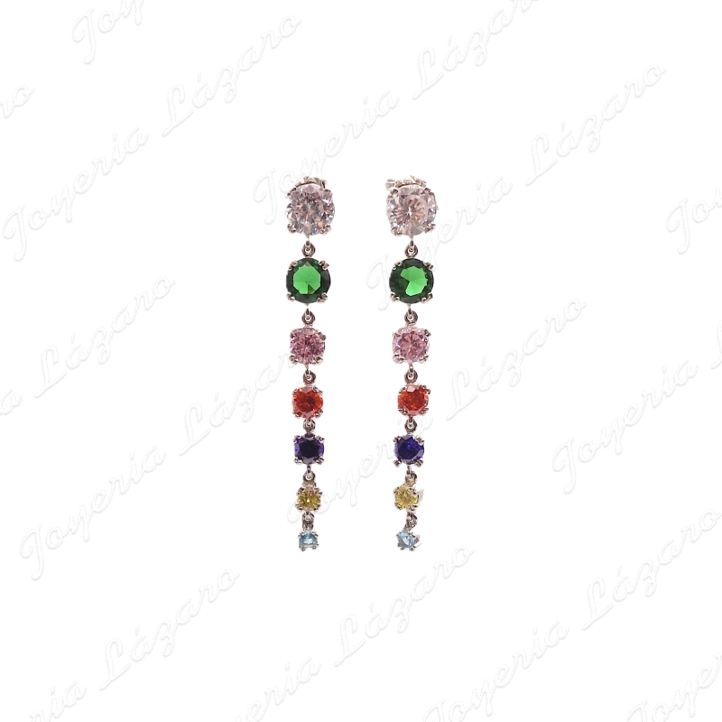 PEND. LARGOS PLATA 58MM SWAROVSKI MULTICOLOR GARRAS C. PRESION                                      