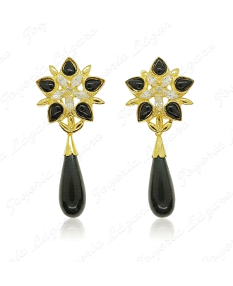 PEND. CORAL/SIMIL PLATA CHAPADA ORO, 51MM, ROSETON+CHUPON NEGRO +SWARO                              