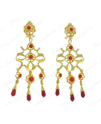 PEND. CORAL/SIMIL PLATA CHAPADO ORO GITANILLAS ARQUILLOS CIERRE CATALA                              