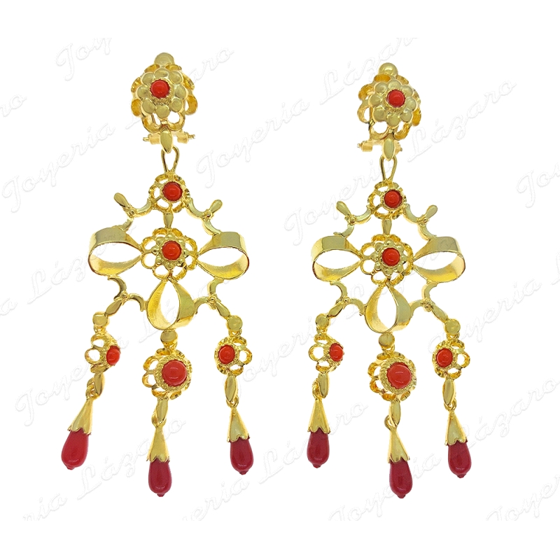 PEND. CORAL/SIMIL PLATA CHAPADO ORO GITANILLAS ARQUILLOS CIERRE CATALA                              