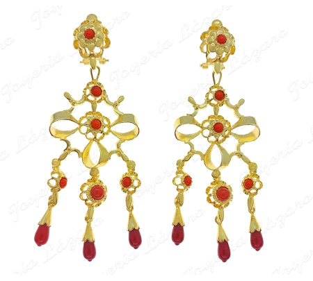 PEND. CORAL/SIMIL PLATA CHAPADO ORO GITANILLAS ARQUILLOS CIERRE CATALA                              