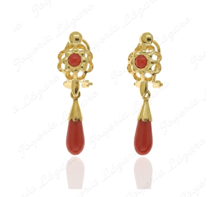 PEND. CORAL/SIMIL PLATACHAPADO ORO ARQUILLO CIERRE CATALAN                                          