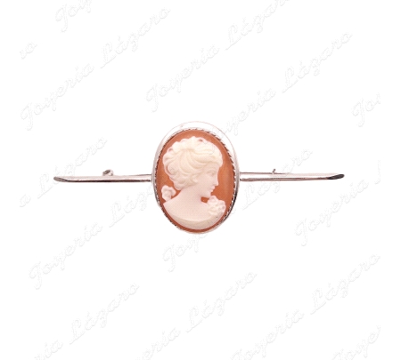 ALFILER O BROCHE PLATACHAPADA PLATINO CAMAFEO CABUJON 23X30MM