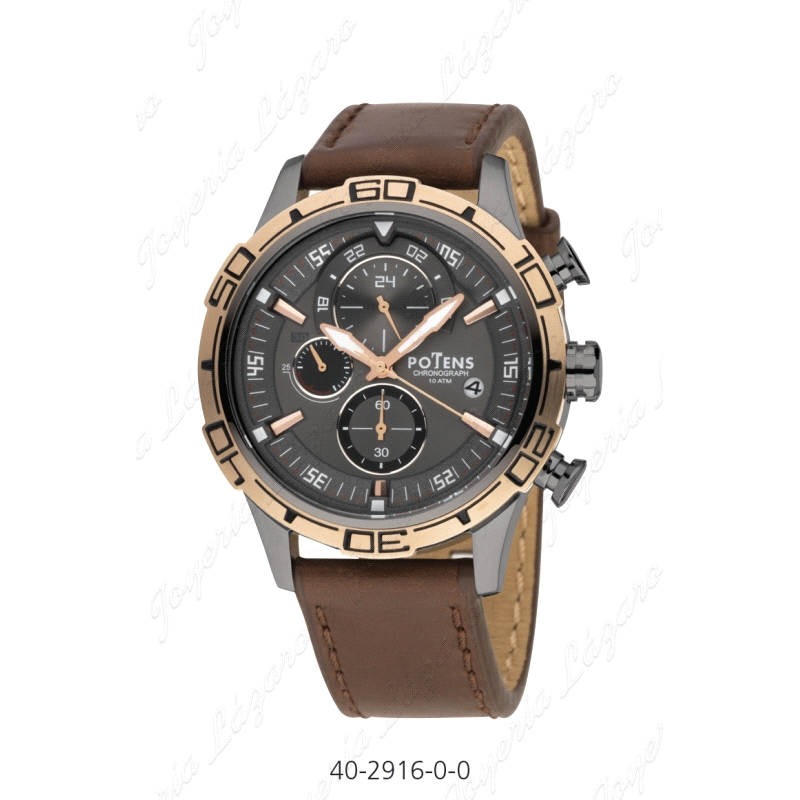 POTENS RELOJ CABALLERO CRONO, ESF. NEGRA BISEL DORADO 100M COLEC.MUNIC