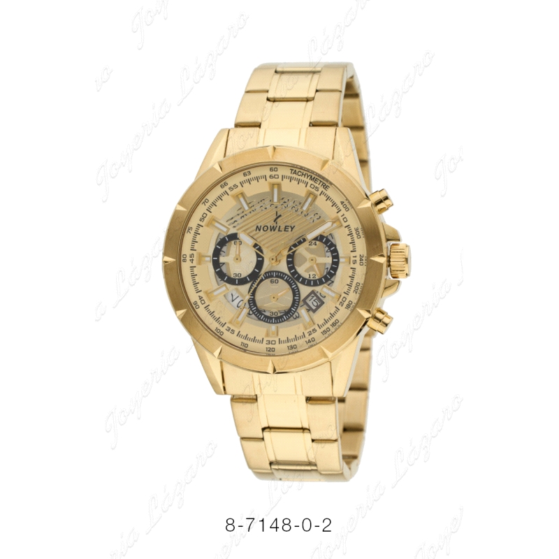 NOWLEY RELOJ ACERO HOT DORADO MULTIFUNCION TRES ESFERAS + CALENDARIO