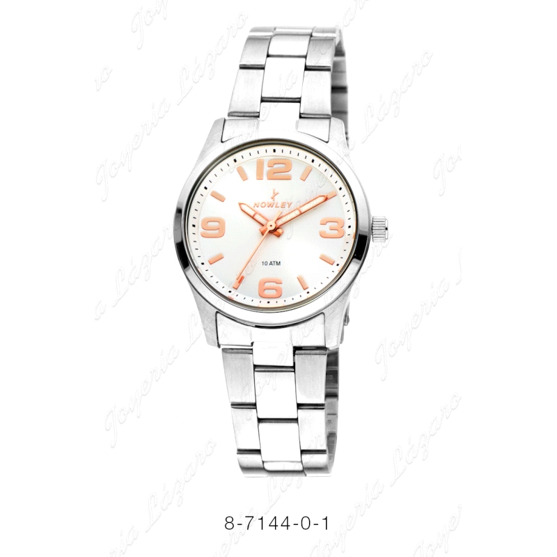 NOWLEY RELOJ ACERO SEÑORA CHIC ESFERA BLANCA  NUMEROS COBRE