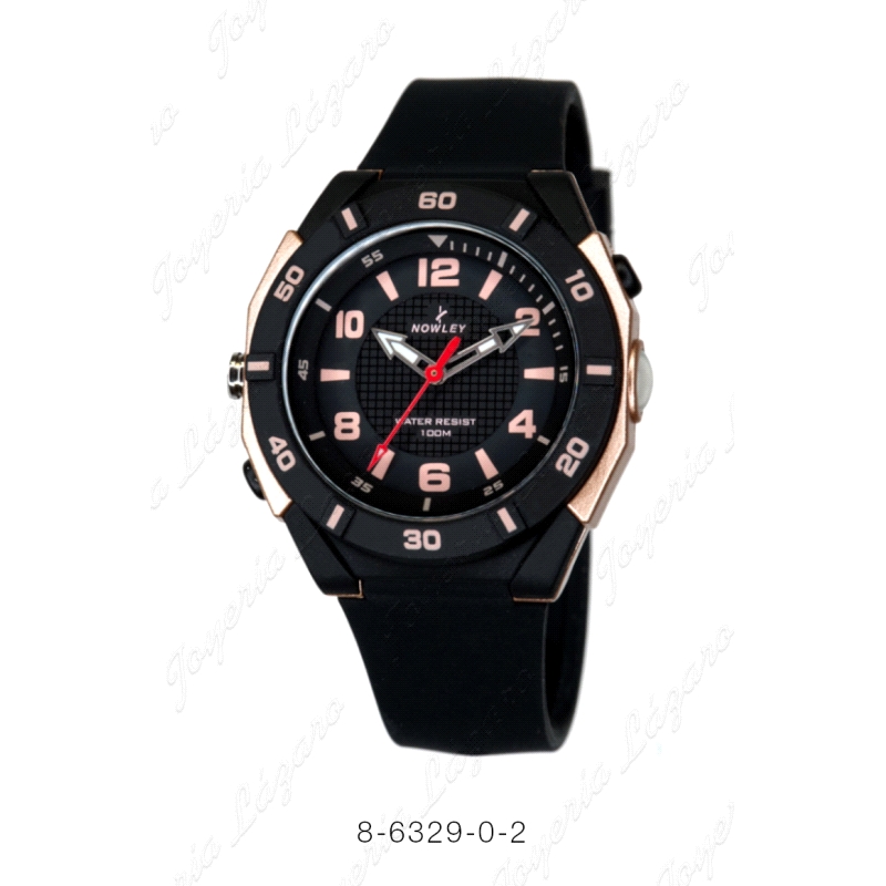 NOWLEY RELOJ RACING ANALOGICO LUZ+LINTERNA CORREA SILICONA NEGRA