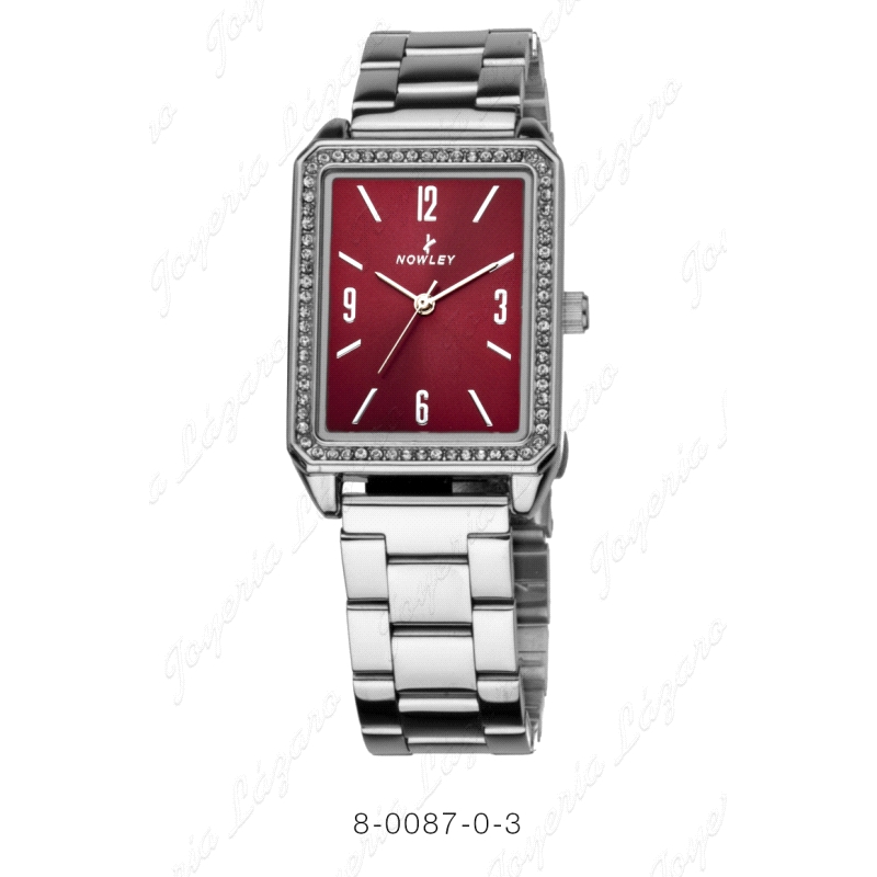 NOWLEY RELOJ CUADRADO ESF. BURDEOS BISEL CIRCO