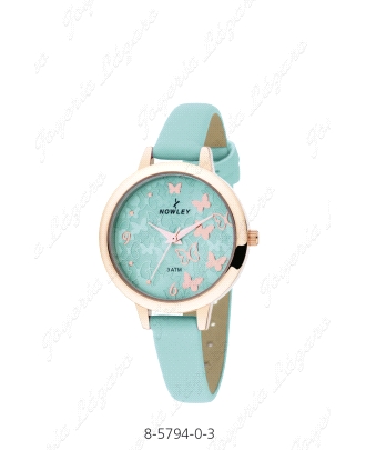 NOWLEY RELOJ CHIC SRA. TURQUESA DOADO MARIPOSAS PIEL