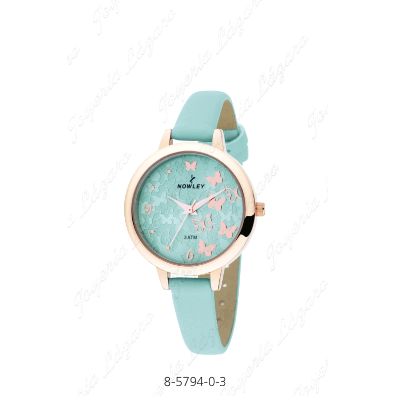 NOWLEY RELOJ CHIC SRA. TURQUESA DOADO MARIPOSAS PIEL