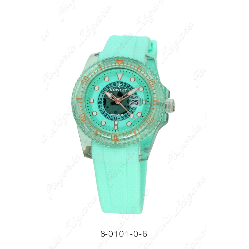 NOWLEY RELOJ NUDE PEQUEÑO CAJA TRANSPARENTE VERDE MENTA