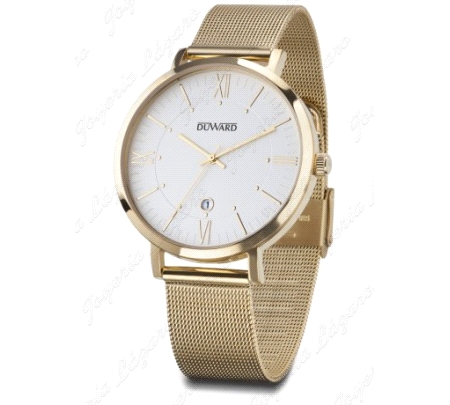 RELOJ DUWARD CAB. DORADO BLANCO MALLA