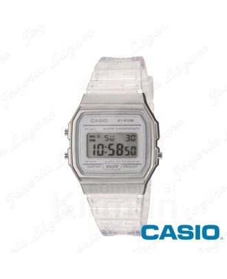 CASIO RELOJ  F-91WS-7E PLATA  CON CORREA TRANSPARENTE
