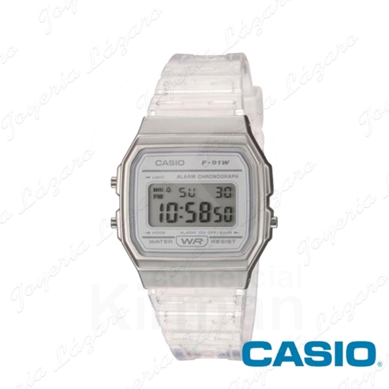 CASIO RELOJ  F-91WS-7E PLATA  CON CORREA TRANSPARENTE