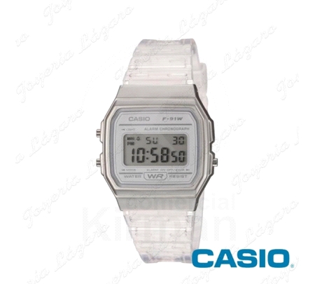 CASIO RELOJ  F-91WS-7E PLATA  CON CORREA TRANSPARENTE