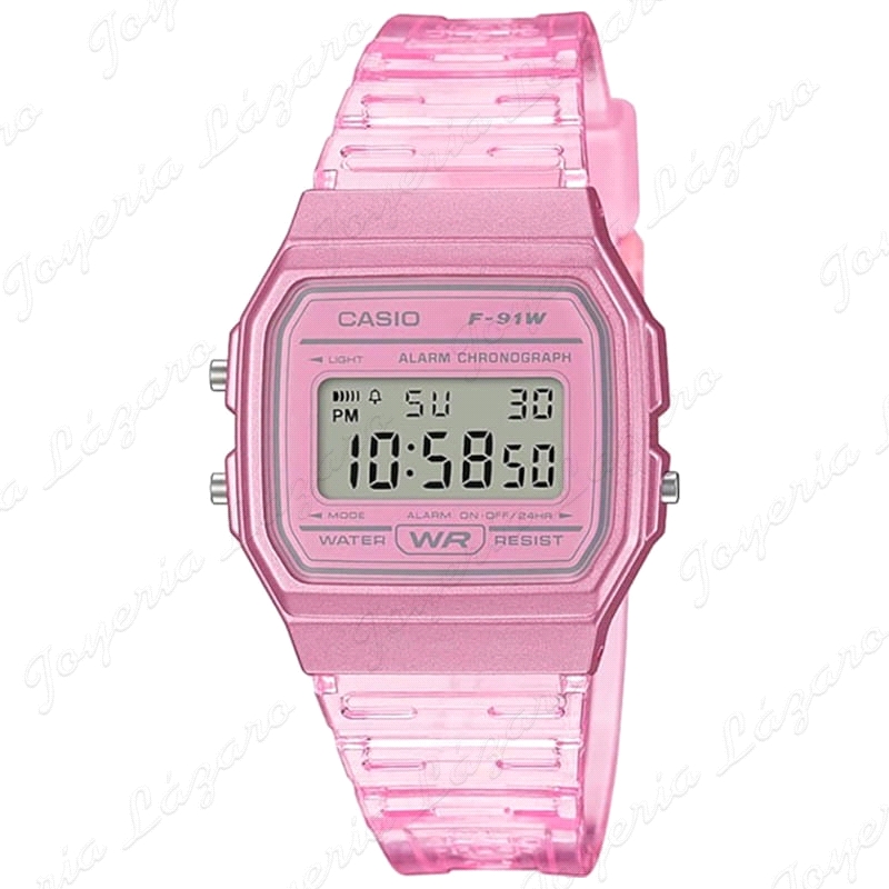 CASIO RELOJ F-91WS-4E ROSA CORREA TRANSPARENTE