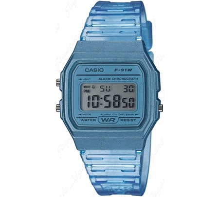 CASIO RELOJ F91-WS-2E AZUL CELESTE CORREA TRASNPARENTE