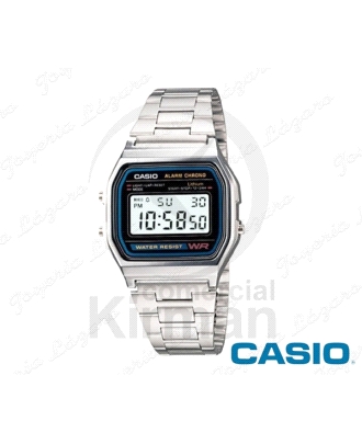 CASIO RELOJ  VINTAGE PLATEADO ESFERA NEGRA SERIE DIGITAL A158WA-1U