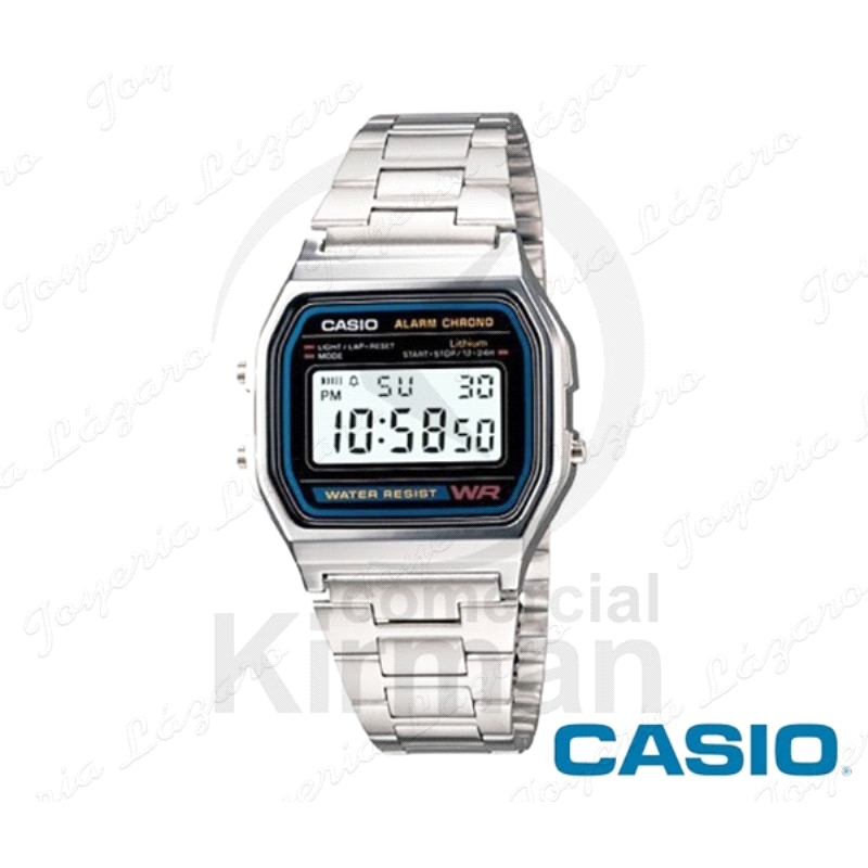 CASIO RELOJ  VINTAGE PLATEADO ESFERA NEGRA SERIE DIGITAL A158WA-1U