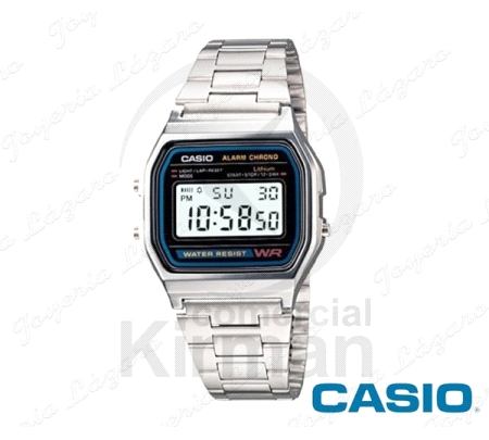 CASIO RELOJ  VINTAGE PLATEADO ESFERA NEGRA SERIE DIGITAL A158WA-1U