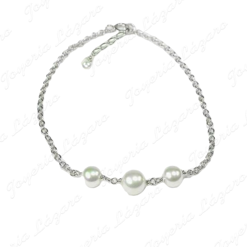 PULSERA PLATA/PERLA ORQUIDEA 3 PERLAS BOLA