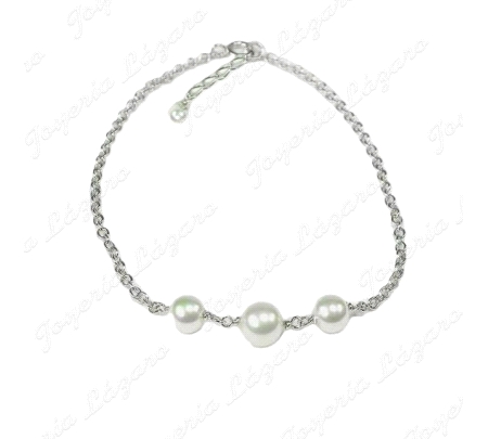 PULSERA PLATA/PERLA ORQUIDEA 3 PERLAS BOLA