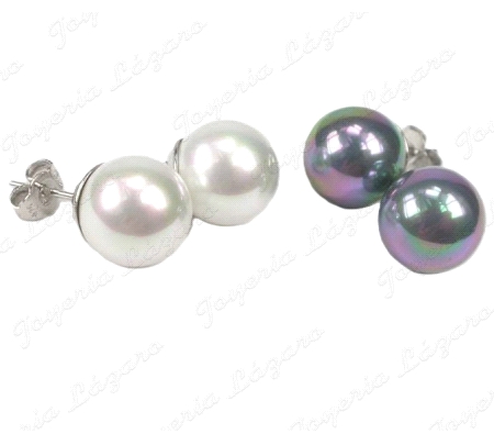 PEND. PLATA/PERLA ORQUIDEA PERLA BOLA12MM 1PAR BLANCO+1PAR COLOR TAHI