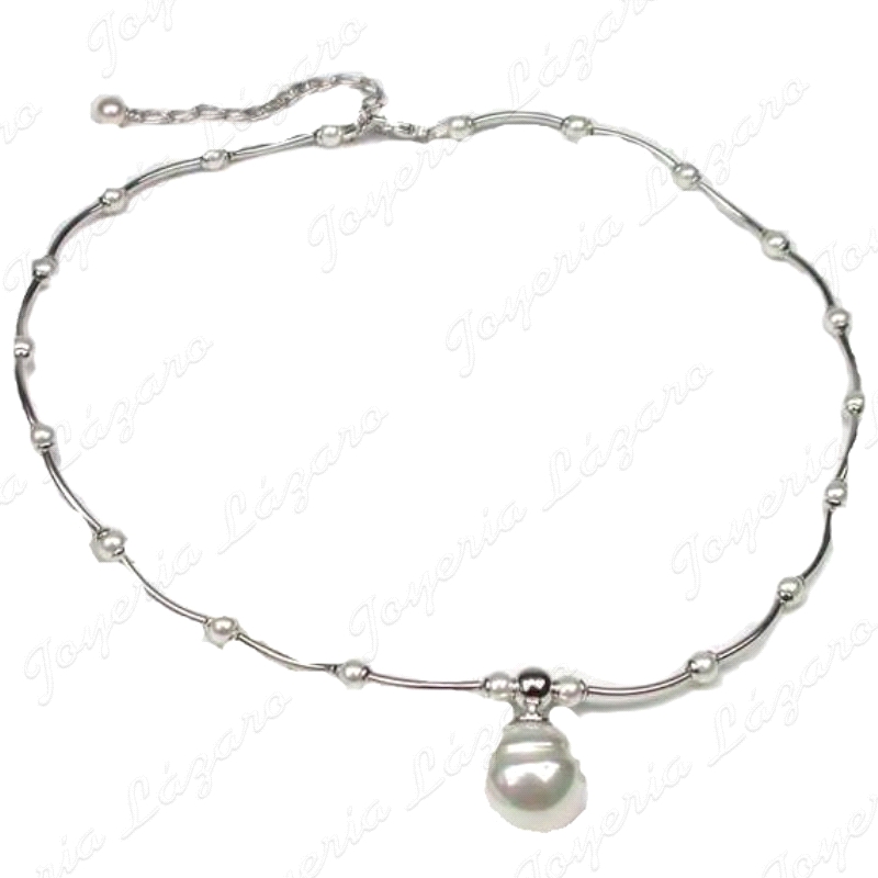 GARGANTILLA PLATA/PERLA ORQUIDEA DOBLE, BOLITAS + PERLA GOTA