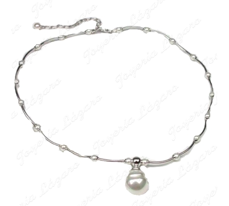 GARGANTILLA PLATA/PERLA ORQUIDEA DOBLE, BOLITAS + PERLA GOTA