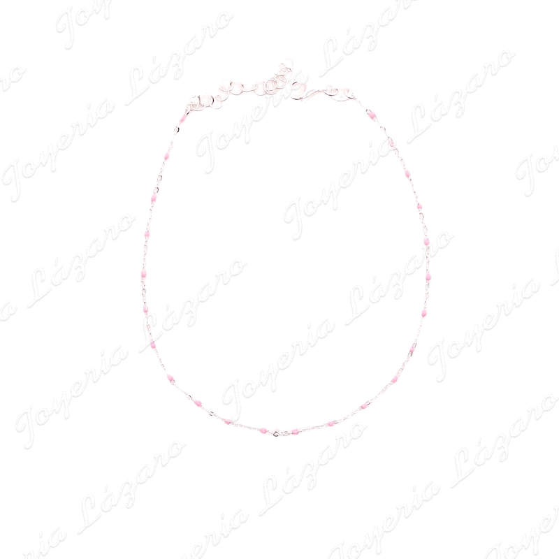 TOBILLERA PLATA FINITA BOLITAS ROSAS