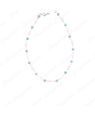 TOBILLERA PLATA BOLITAS ROSA, BLANCA Y TURQUESA