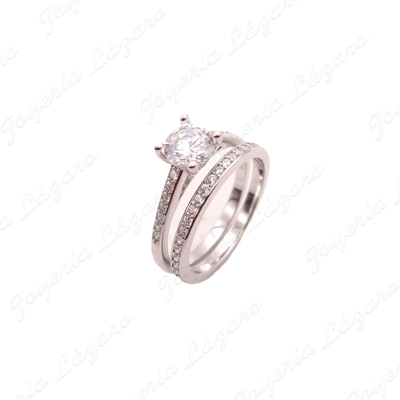 SORTIJA PLATA DOBLE , SOLITARIO 4 GRRAS MICROCIRCO MAS ALIANZA